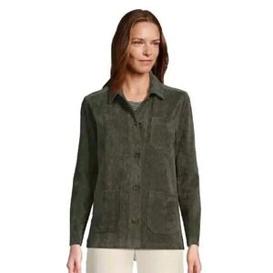 Lands End Corduroy Sport Chore Jacket Olive Green Button Down Size Medium